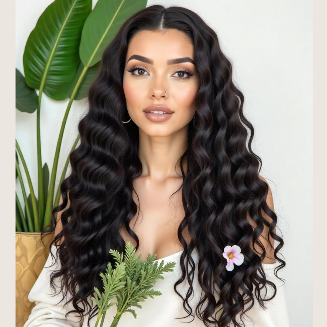 Erato's Elegance: The Long Black Curly Lace Front Wig