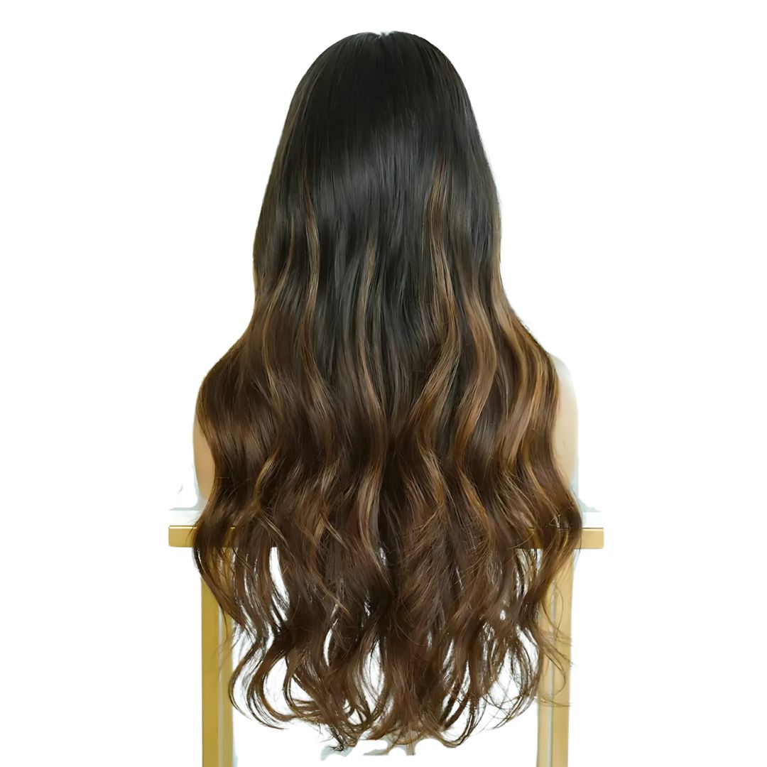 Serene Elegance: The Long Natural Black to Chocolate Brown Ombre Lace Front Wig