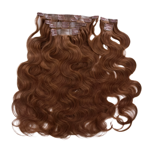 Brown Wavy Seamless Clip In Hair Extensions