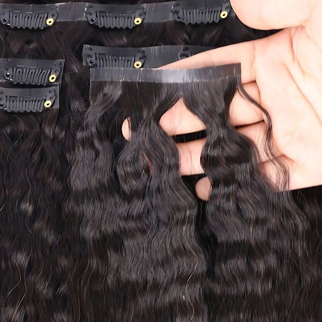 Kinky Straight Seamless Clip In Hair Extensions
