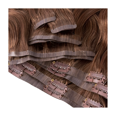 Brown Wavy Seamless Clip In Hair Extensions