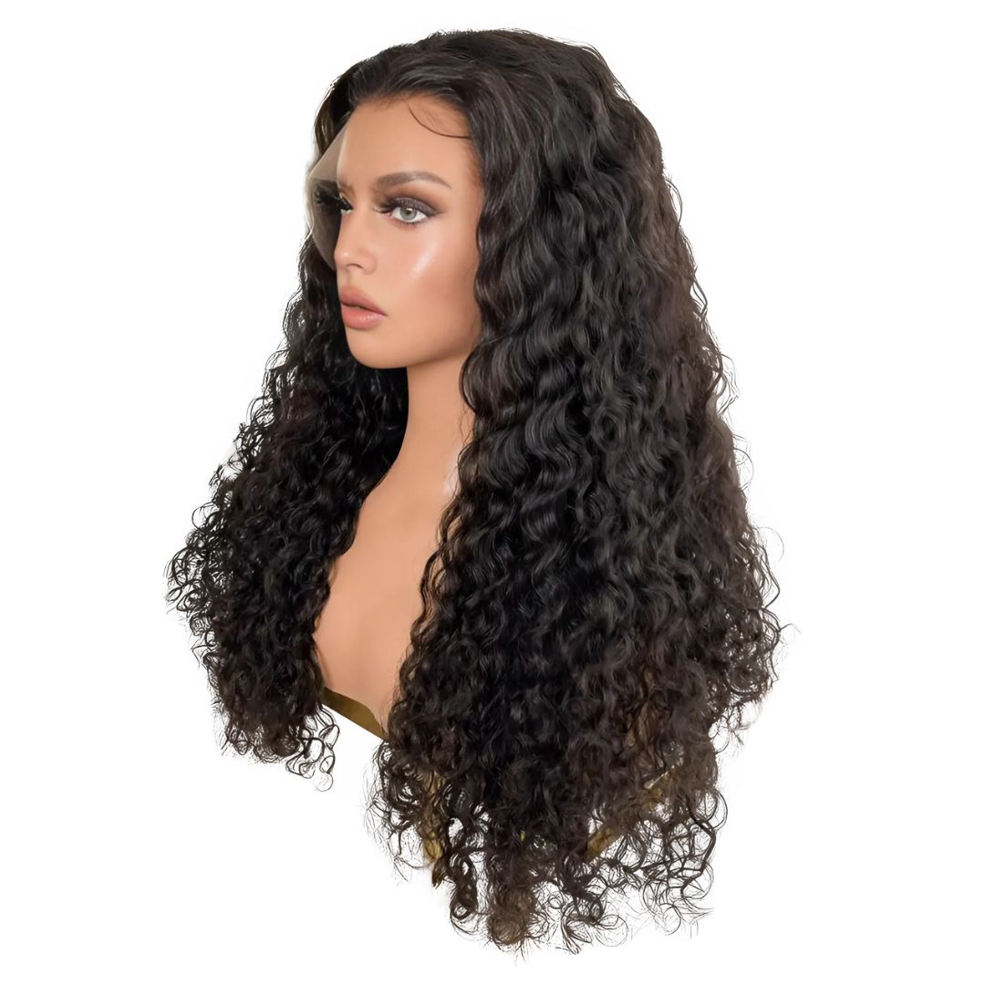 Erato's Elegance: The Long Black Curly Lace Front Wig