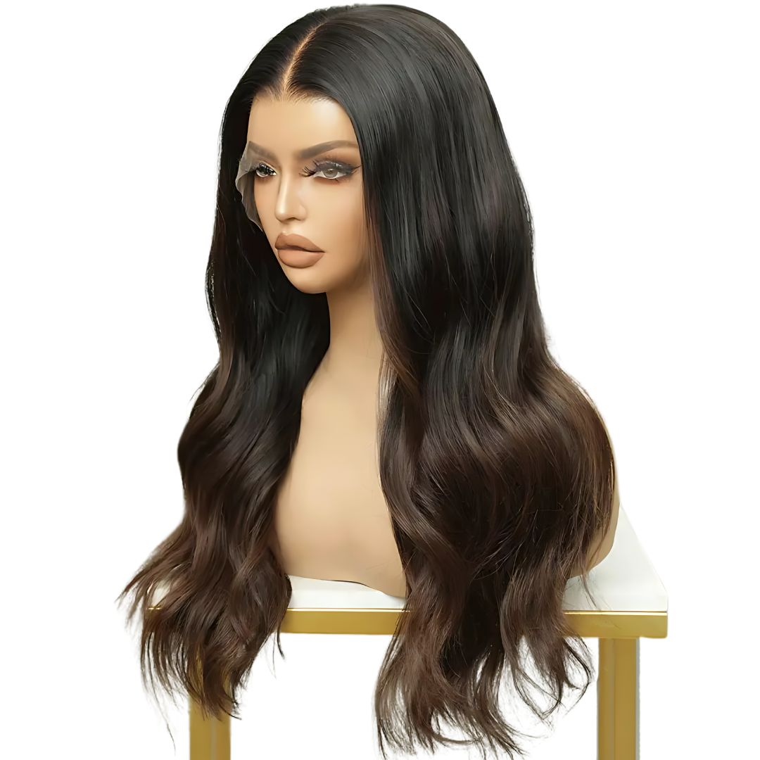 Enchanted Eclipse: The Long Natural Black to Chocolate Brown Ombre Lace Front Wig