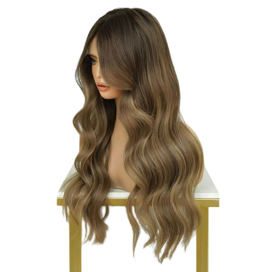 Radiant Grace: The Long Ash Brown with Honey Blonde Highlights Lace Front Wig