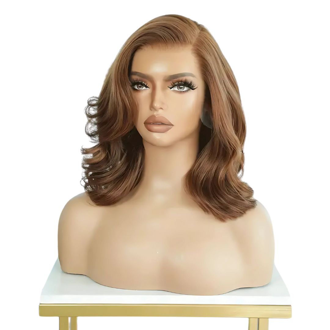 Aurora's Whisper: The Mid-Length Light Brown Wavy Lace Front Wig