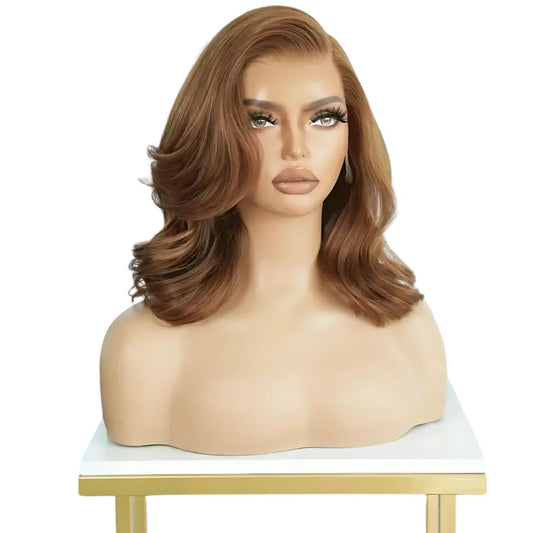 Aurora's Whisper: The Mid-Length Light Brown Wavy Lace Front Wig